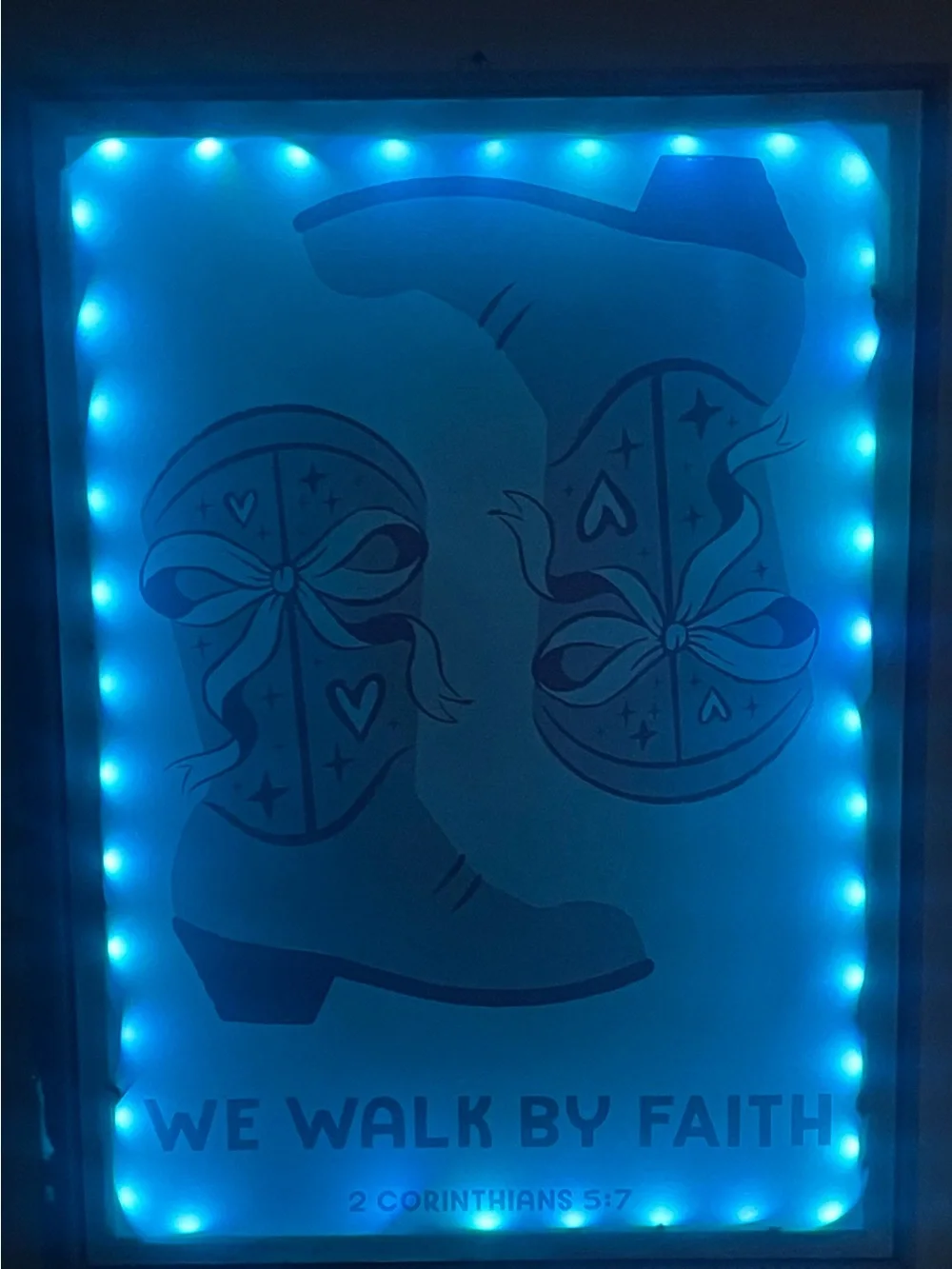 Pink Cowboy Boots Faith Wall Art with LED Lights